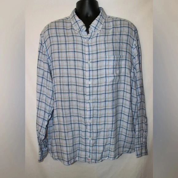 Vineyard Vines Classic 100% Linen Plaid Long Sleeve Lightweight Button Down XXL - Picture 2 of 11